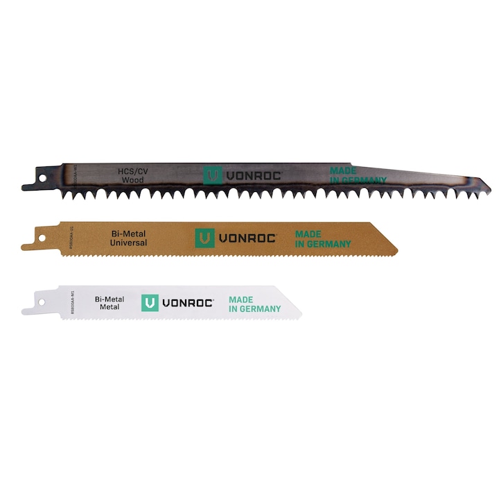 Комплект от 3 ножа VONROC RS801AA, За саблен трион, За дърво и метал