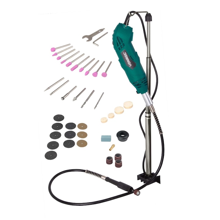 Masina multifunctionala cu ax flexibil VONROC CT501AC, putere 160W, 40 accesorii incluse, greutate 0.6kg, Verde/Negru