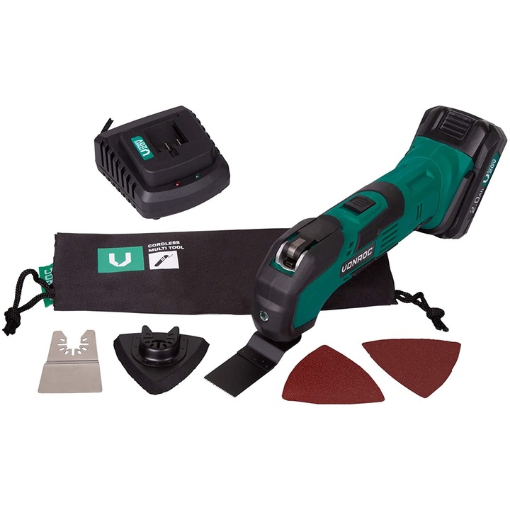 Мултифункционална машина VONROC S_OT501DC, С батерия 20V 2.0 Ah, Зелен / Черен