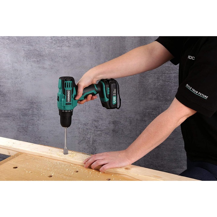 Акумулаторна бормашина VONROC S_CD501DC, 20V, 1 батерия x 2.0Ah, Включва батерия и зарядно устройство