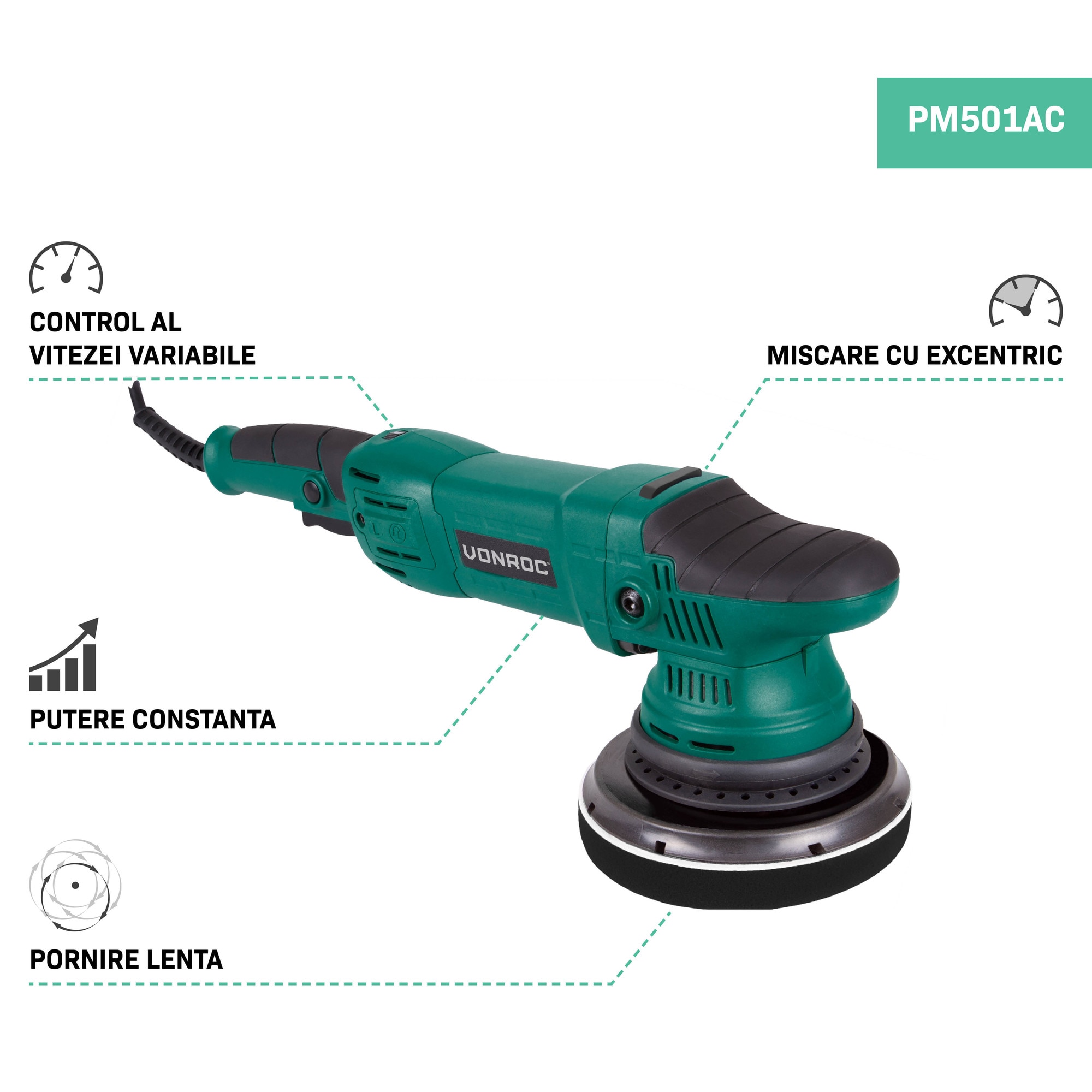 Masina de polisat cu excentric, VONROC PM501AC, putere 1050W