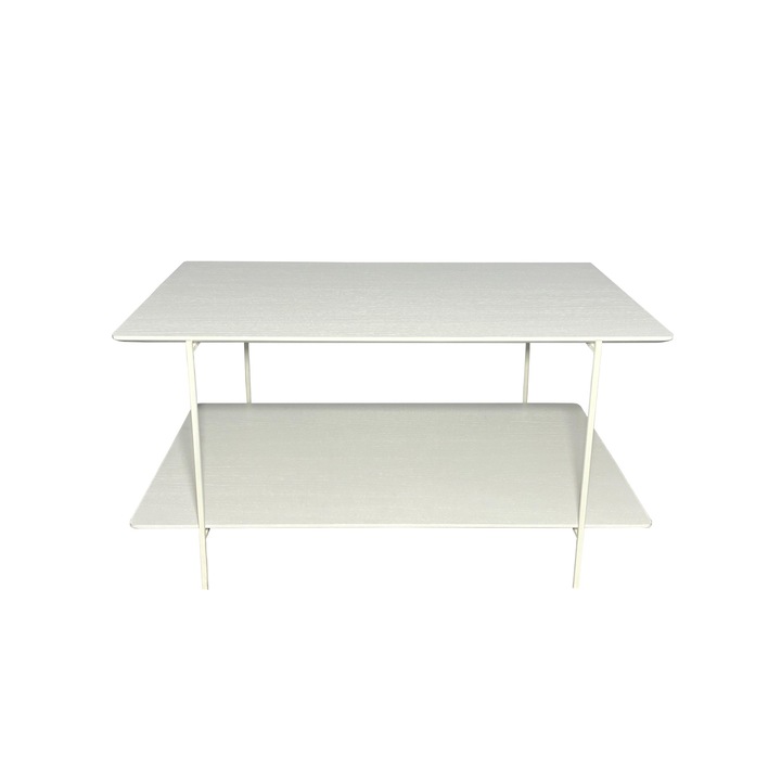 Masuta de cafea Martin pentru Living sau Birou, doua blaturi, alba, 75x50x40 cm, Bear Studio