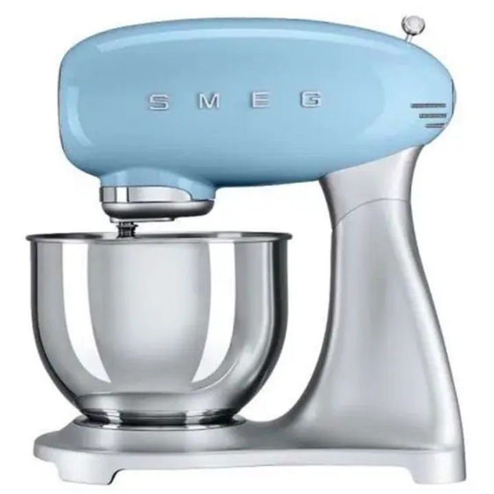 Mixer cu bol Smeg SMF02PBEU, 800W, 4,8 L, 10 viteze, Albastru/Argintiu