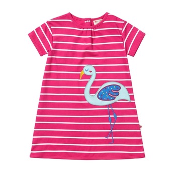 Rochie cu dungute si flamingo gratios Rochie cu dungute si flamingo gratios