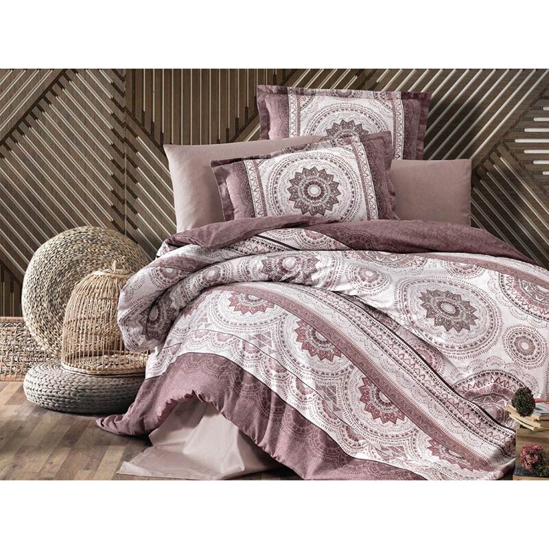 Lenjerie de pat dublu, 6 Piese, Clasy, model Carmela Maro , Bumbac 100%, Satin