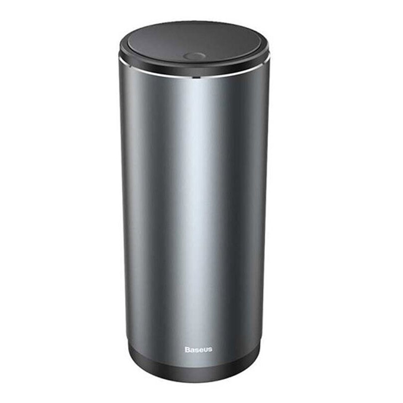 Gos de gunoi auto marca Baseus, elegant, cu capac si sac, metalic, Gri