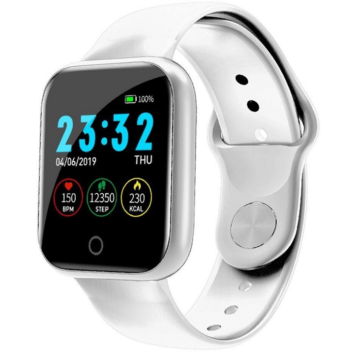Ceas Smartwatch si Bratara Fitness Fit Fashion I5, Alegere multipla a afisajului, Monitorizare ritm cardiac si tensiune arteriala, Notificari apeluri/mesaje, Asistenta Bluetooth, Music Play Control, Silicon Alba