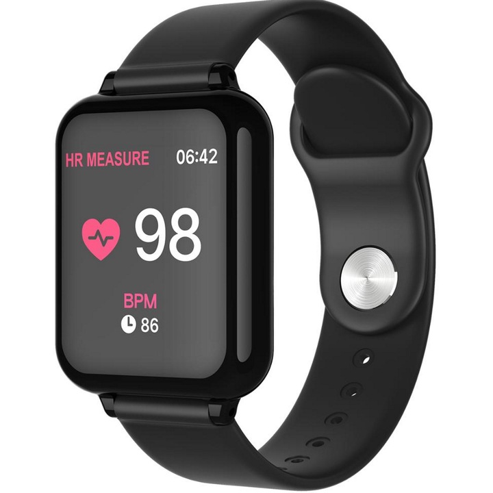 Ceas Smartwatch Fitness BestTime Hero Black, 1.3 inch Full Touch Screen, Control complet al sanatatii, Monitorizare somn, Cronometru, GPS, Photo Control, Reglarea luminozitatii ecranului, Functie Anti-Lost, Negru