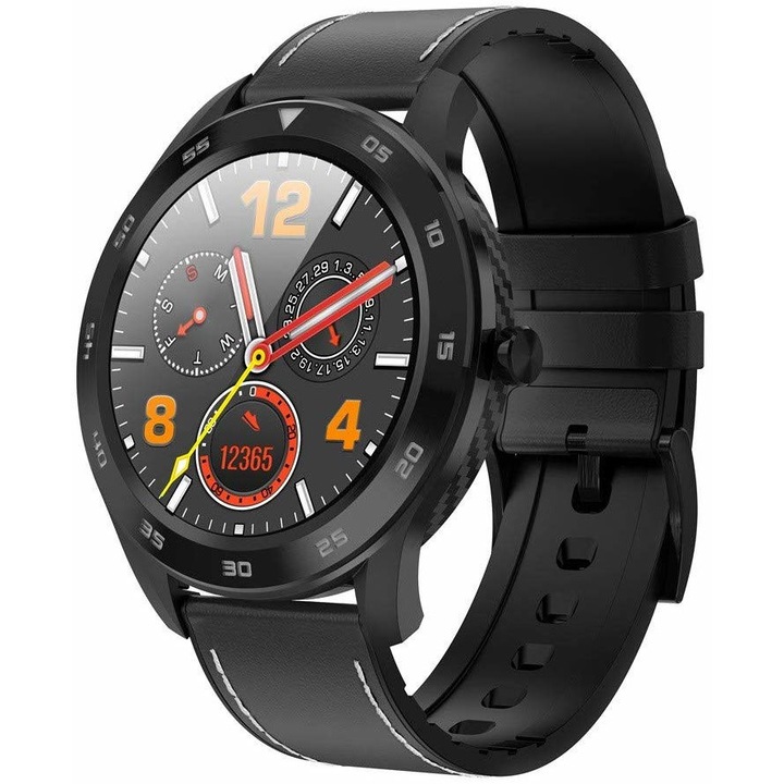 Ceas Smartwatch si Bratara Fitness Digital Fit, Notificari Apeluri si Aplicatii, Monitorizare Ritm Cardiac, Presiune Arteriala, Pedometru, Monitorizare Somn, Monitorizare Activitati Fizice, Giroscop, Bratara Piele, Negru alaturi de bratara Silicon Cadou