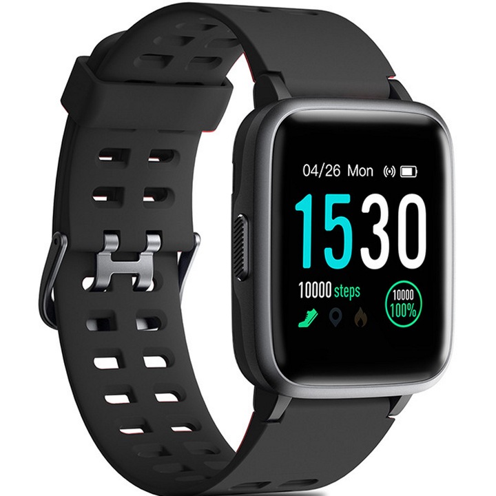 Ceas Smartwatch si Bratara Fitness Ideal Black Viber, Ecran TFT-LCD de 1.3", 8 moduri de sport incorporate, Frecventa cardiaca dinamica, Monitorizarea somnului, Memento Sedentar, 5ATM impermeabilitate, GPS, Negru