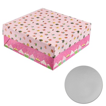 Set Suport tort rotund din carton si cutie transport PMS 833067, 30 cm diametru, model universal Set Suport tort rotund din carton si cutie transport PMS 833067, 30 cm diametru, model universal