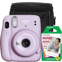 Set Camera foto instant Fujifilm Instax mini 11, Lila cu 10 filme si husa