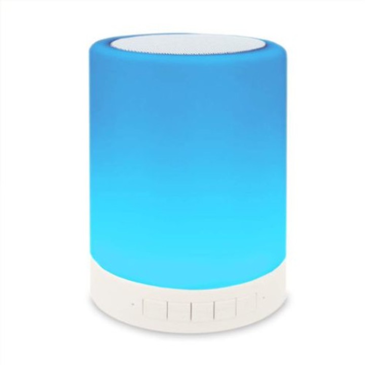EDAR® hordozható mini hangszóró környezeti LED lámpával, Bluetooth, 3,5 mm-es Jack bemenet, USB, kártyanyílás, átviteli távolság 10 m, többszínű LED, MBP09, fehér szín