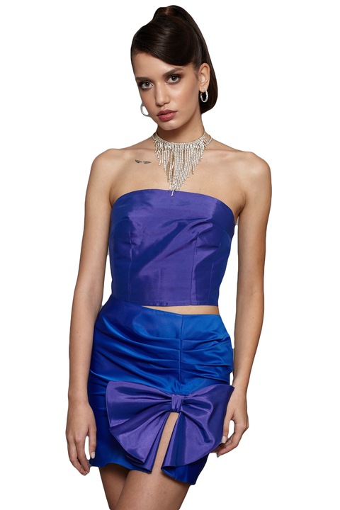 Fusta mini Buffet Dressing din tafta Duchesse, Albastru