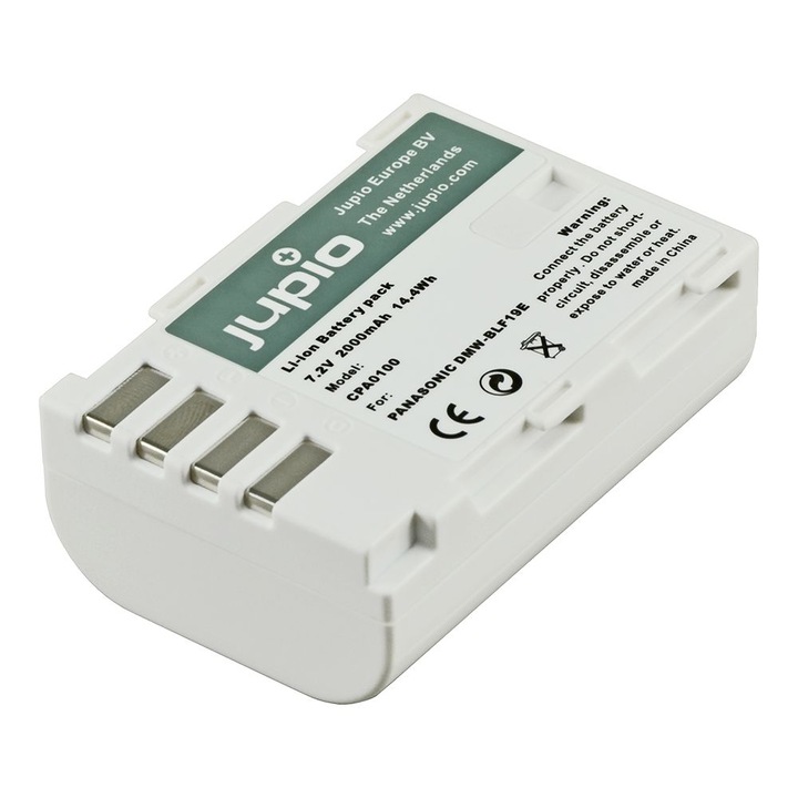Батерия/Акумулатор Jupio DMW-BLF19 ULTRA, литиево-йонна 7,2V 2000 mAh, съвместима с Panasonic Lumix GH3/GH4/GH5, защита от претоварване и прегряване, бял, 1 бр