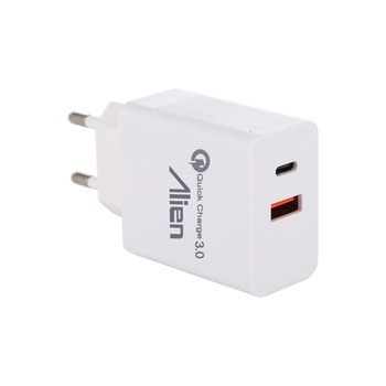 Incarcator priza Alien 2.4A QC3.0 cu port USB si tip C Incarcator priza Alien 2.4A QC3.0 cu port USB si tip C