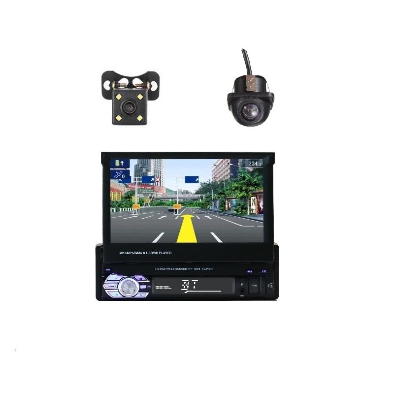 Set Navigatie GPS Mp5 player 1 din Gps Harta Europa cu camera spate si camera fata Dome Retractabil Mirrorlink prin Android