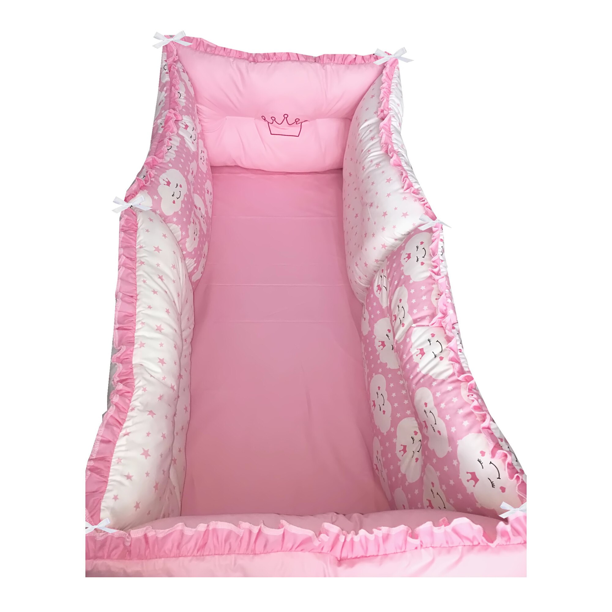 Set de 6 bucati aparatori protectii laterale patut 120x60 cm Deseda Roz - Norisori - Stelute