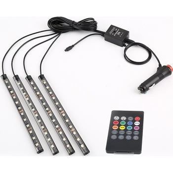 Set 4 benzi cu 12 leduri pentru interior auto cu telecomanda si muzica Set 4 benzi cu 12 leduri pentru interior auto cu telecomanda si muzica