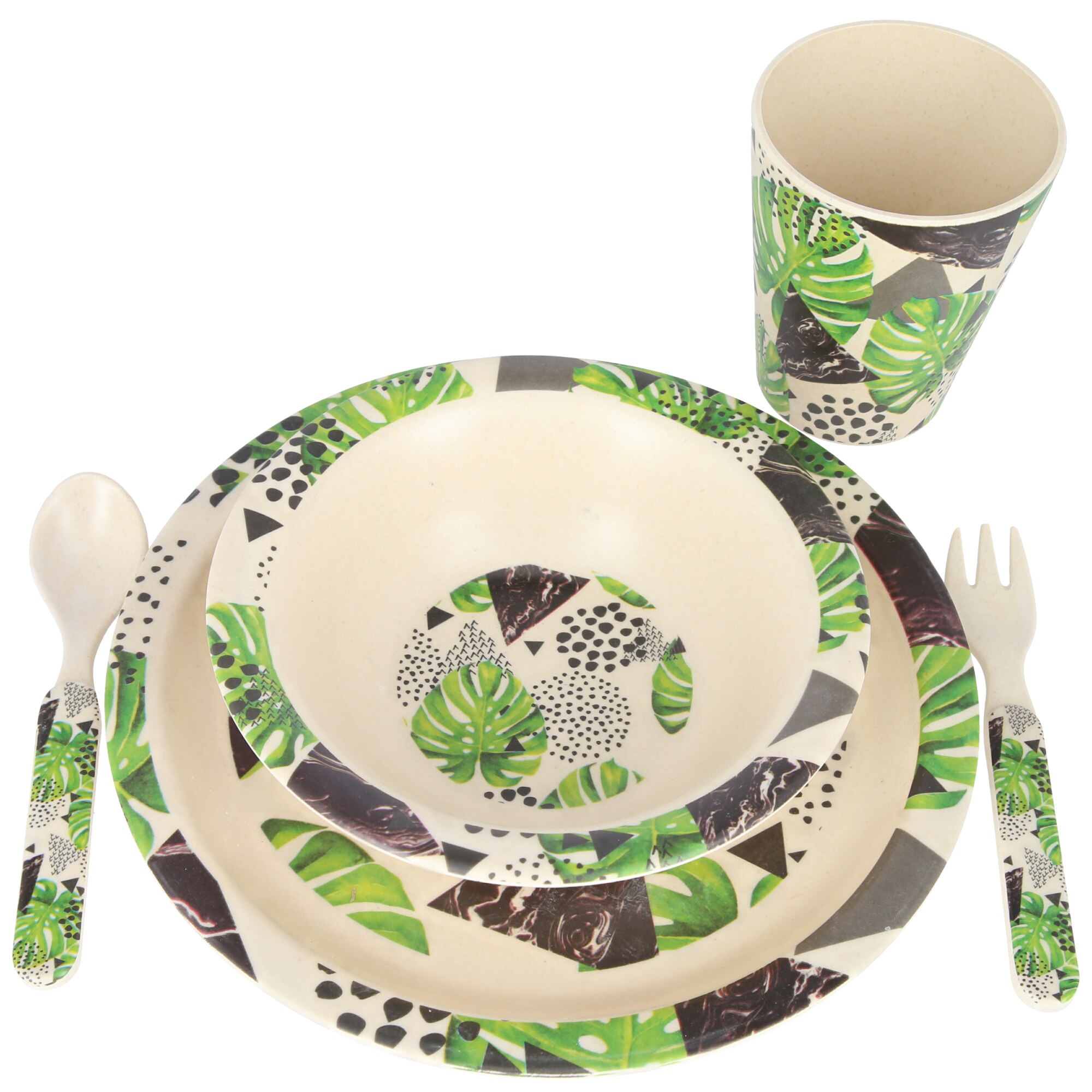 Set serviciu masa, 5 piese din Fibre de bambus pentru copii BM009 Frunze