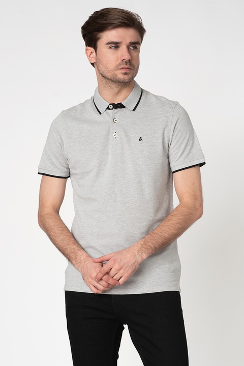 Jack & Jones, Tricou polo slim fit de bumbac organic Paulos, Gri deschis