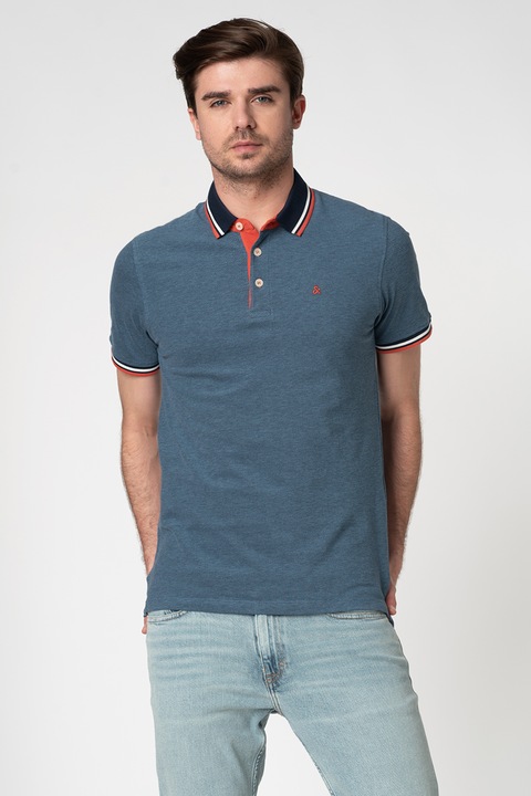 Jack & Jones, Tricou polo slim fit de bumbac organic Paulos, Albastru prafuit