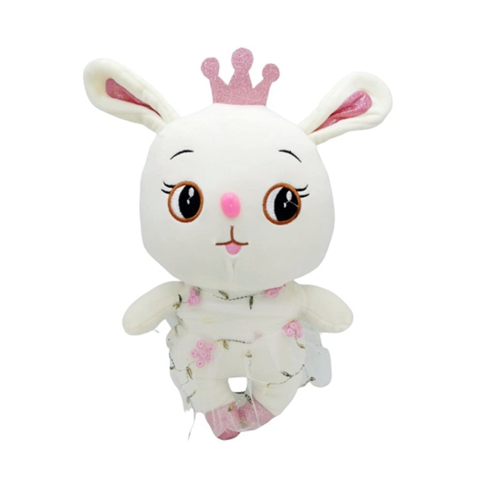 Iepuras de plus cu rochita din voal, Toys, White/Pink 30 cm