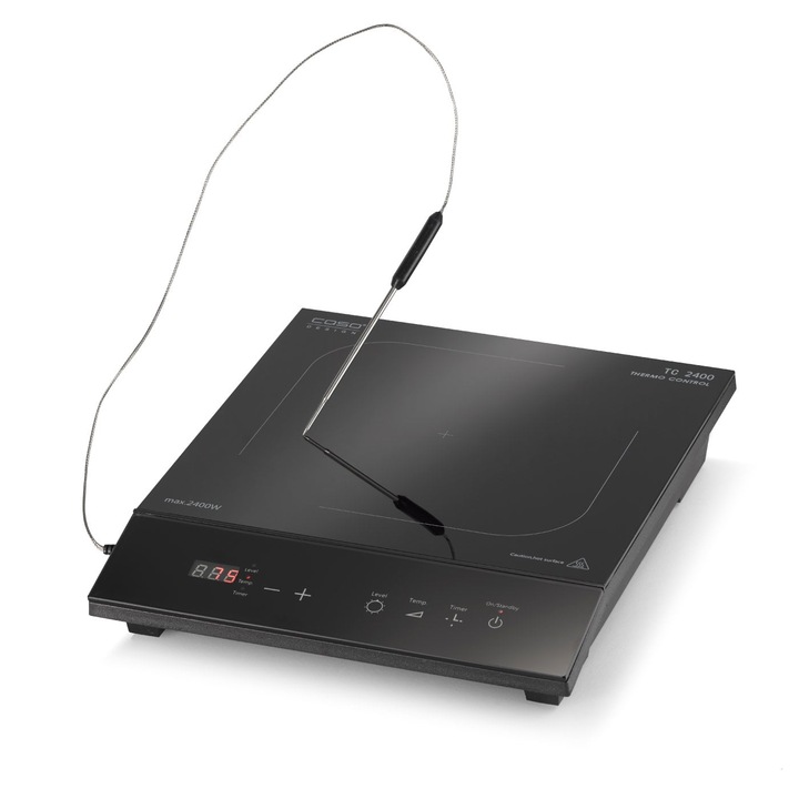 Котлон CASO TC2400 Thermo Control, Индукционен, С термоконтрол, Таймер, Термостат, 2400 W, 12 нива на мощност, Черен