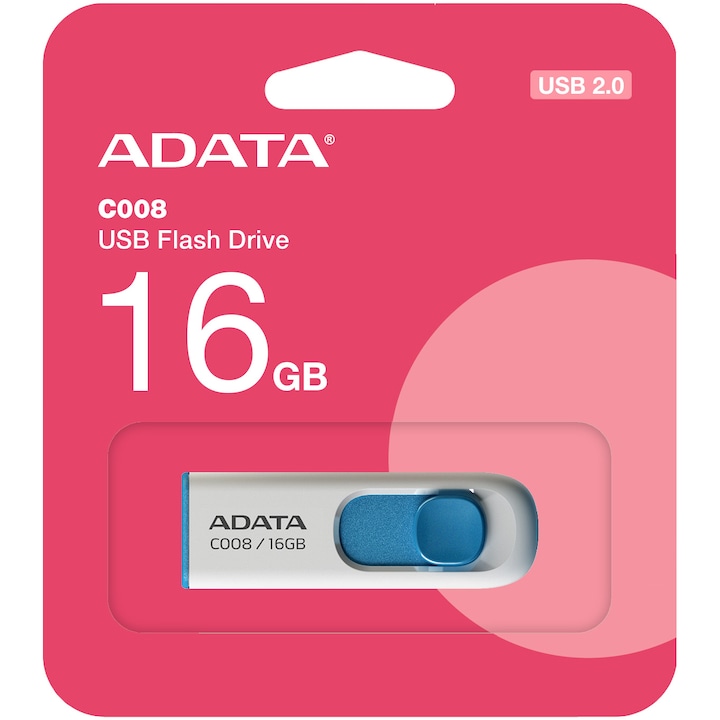 Memorie USB ADATA C008, 16GB, USB 2.0, Alb/Albastru