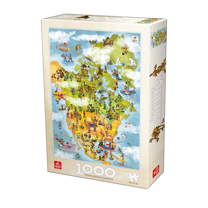Пъзел Deico - Cartoon map North America, 1000 части