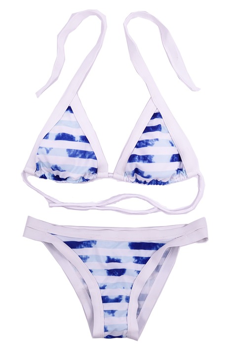 Női fürdőruha JUP DSW-2PNECK-WTBL-2-М, 2 részes, Kivehető betéttel, Fűzővel, Fehér/kék, M