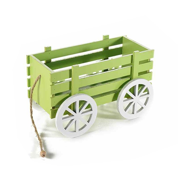 Carucior decorativ lemn verde 24 cm x 13 cm x 15 h