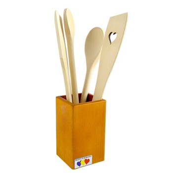 Set 4 linguri din lemn de fag,finisate, in suport lemn crem Set 4 linguri din lemn de fag,finisate, in suport lemn crem