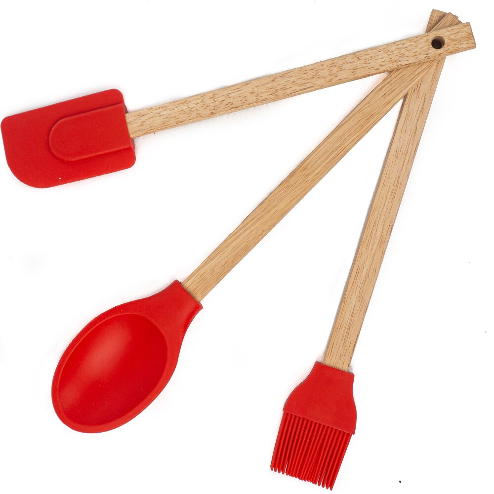 Set ustensile Gemma, spatula, pensula, lingura, rezistente la caldura, silicon, rosu