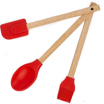 Set ustensile Gemma, spatula, pensula, lingura, rezistente la caldura, silicon, rosu Set ustensile Gemma, spatula, pensula, lingura, rezistente la caldura, silicon, rosu