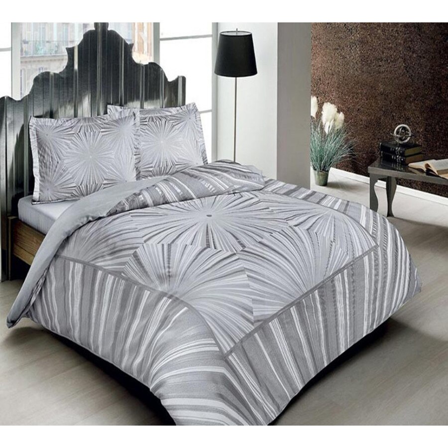 Lenjerie de pat dublu cu 2 cearceafuri pilota, bumbac 100% satinat, 5 piese, TAC, Venus Gri