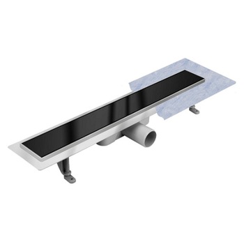 Rigola dus pardoseala,Glass White,Lungime 70 cm,reversibila,grila sticla securizata neagra,cuva inox AISI304 Rigola dus pardoseala,Glass White,Lungime 70 cm,reversibila,grila sticla securizata neagra,cuva inox AISI304