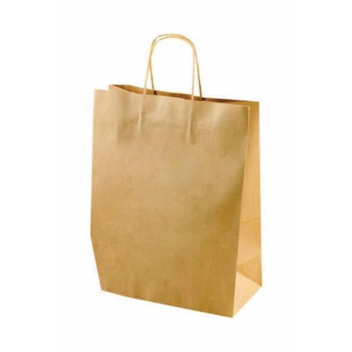 Sacose din Hartie Kraft Natur, 22x12x27 cm, 50 Buc/Set, Pungi si Plase din Hartie