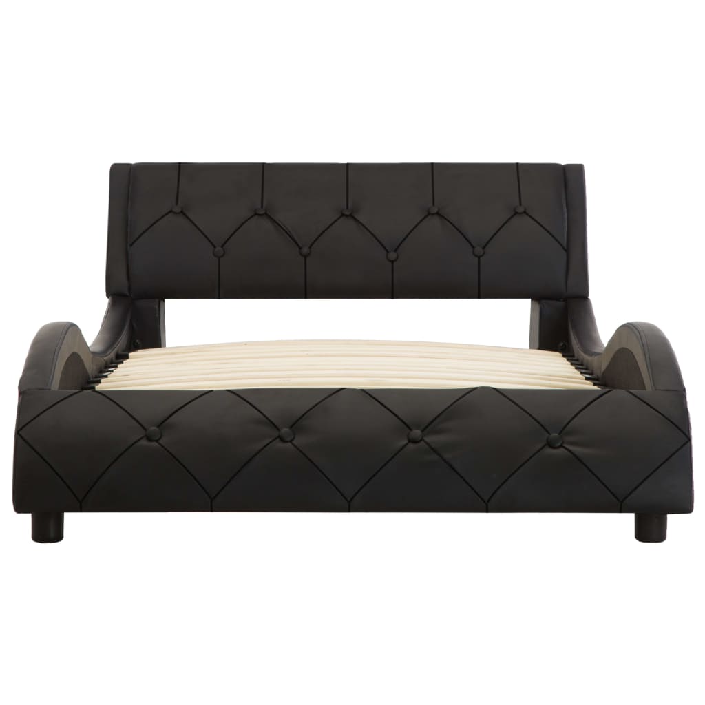 Cadru pat single cu LED, tapitat, vidaXL, Piele ecologica/otel/MDF, 100 x 200 cm, Negru