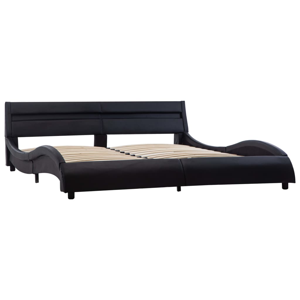 Cadru pat dublu cu LED, tapitat, vidaXL - Piele ecologica/otel/MDF, 160 x 200 cm, Negru