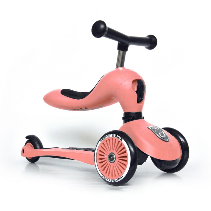 Детска тротинетка Scoot & Ride Highwaykick 1, 2 в 1: скутер и колело за баланс, Праскова