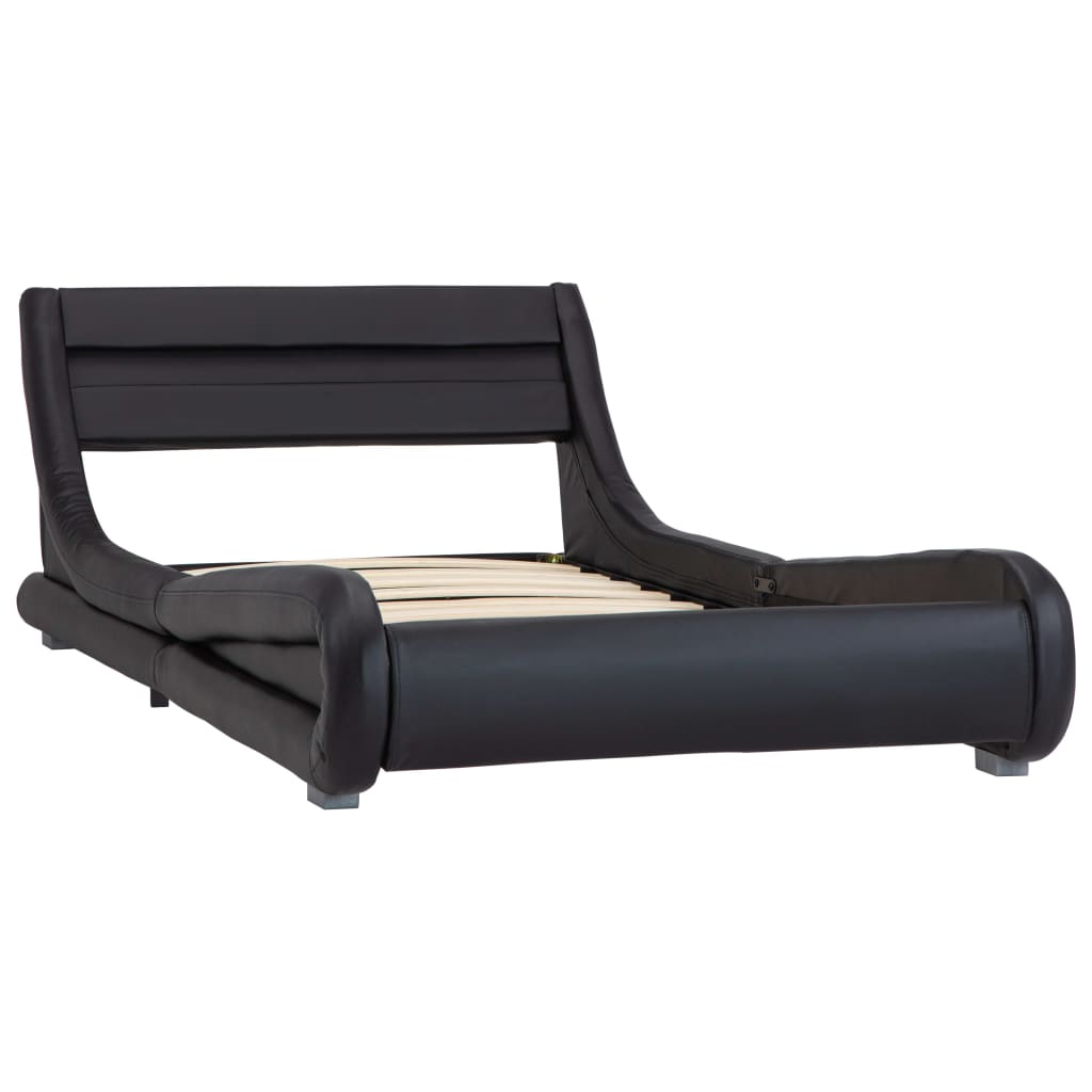 Cadru de pat single cu LED, vidaXL, Piele ecologica, 100 x 200 cm, Negru