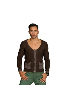 Pulover maro, cu aspect degradat, cu buzunare, Maro Pulover maro, cu aspect degradat, cu buzunare, Maro