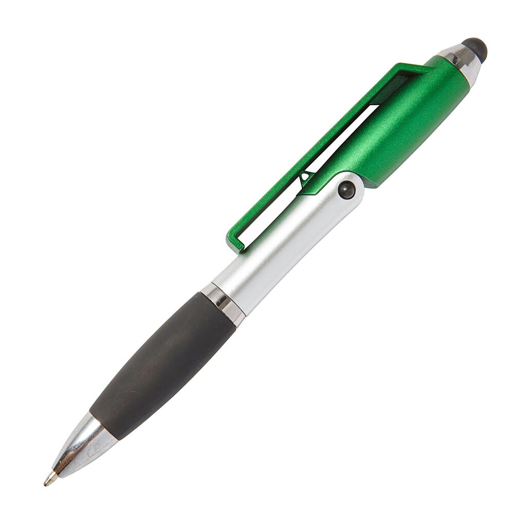 Stylus pen universal cu pix si suport de telefon verde/gri