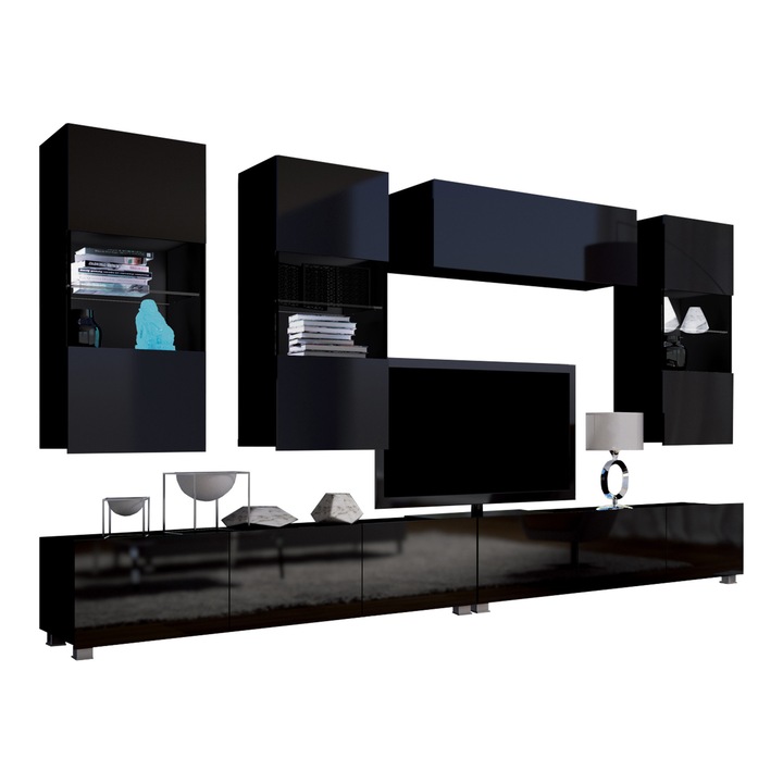 Set living camera de zi Bralani V, MIRJAN24, negru / negru lucios