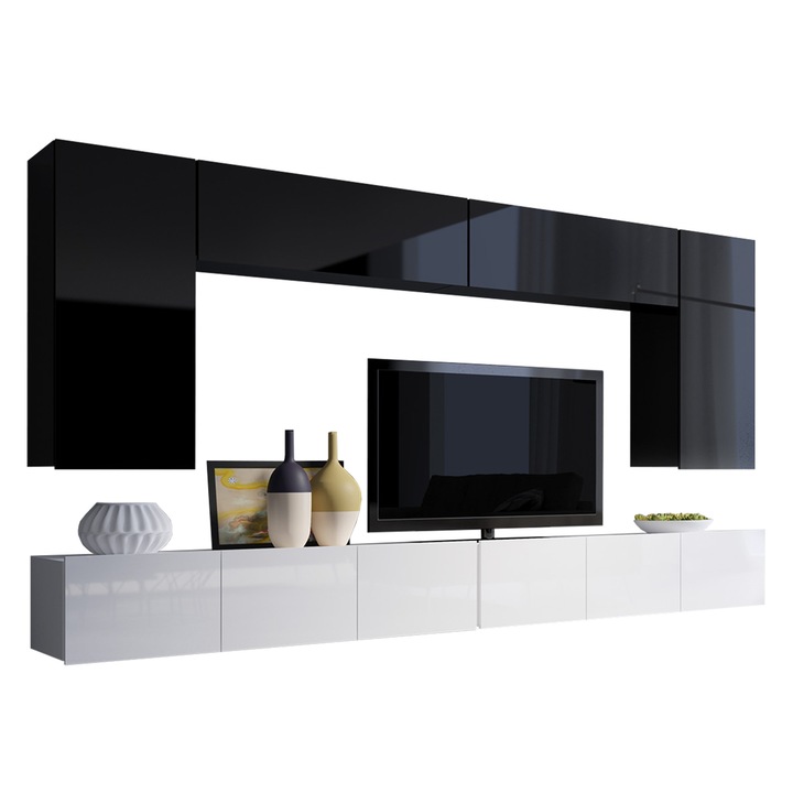 Set living camera de zi Bralani XIII, MIRJAN 24, negru / negru lucios + alb / alb lucios