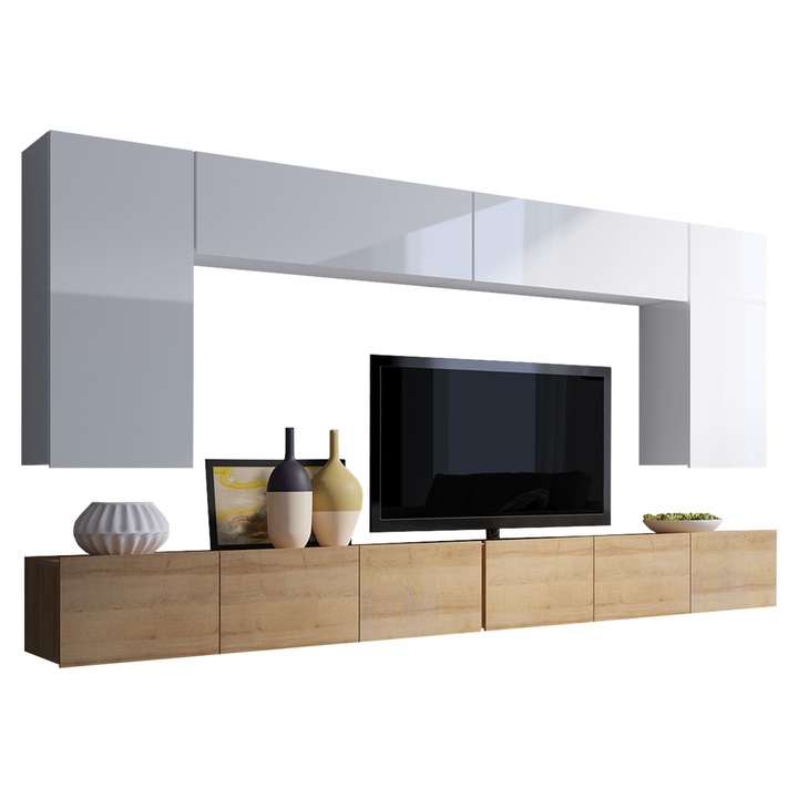 Set living camera de zi Bralani XIII, MIRJAN24, stejar auriu + alb / alb stejar