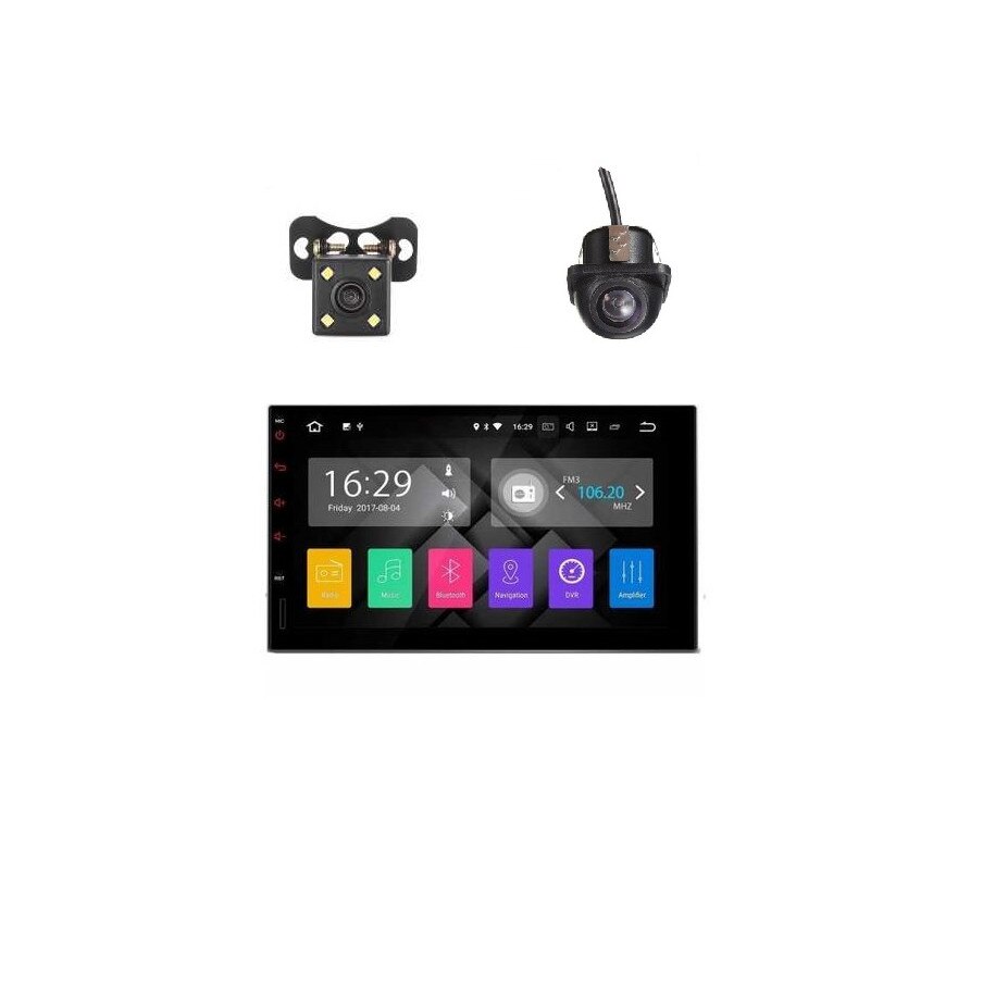 Pachet Dvd Auto Android 8.0 cu Camera marsalier si Camera Fata Dome, Wi Fi Integrat, Comenzi Volan pe fire