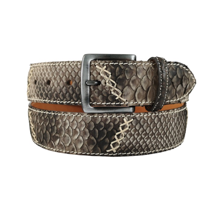 Curea Unisex din Piele de Sarpe, 105-120 cm, Gri si Maro