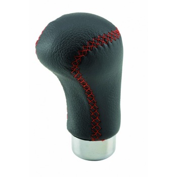 Ornament pentru manerul schimbatorului de viteza , din imitatie de piele , de culoare rosu cu negru Ornament pentru manerul schimbatorului de viteza , din imitatie de piele , de culoare rosu cu negru